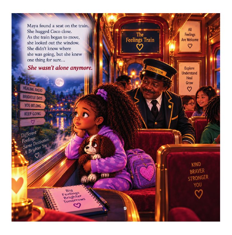 Illustrated page from The Feelings Train: Not alone anymore